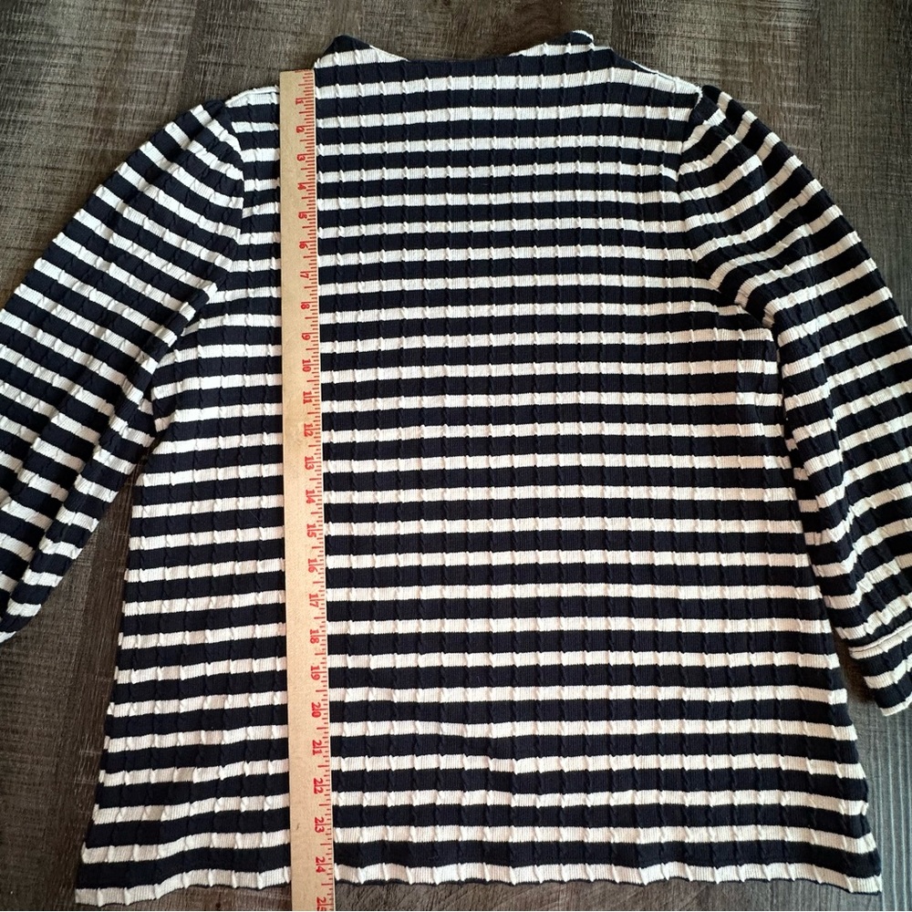 Talbots Top Women's Large Navy Blue & Ivory Striped Cable Knit Mock Turtleneck - Picture 5 of 10